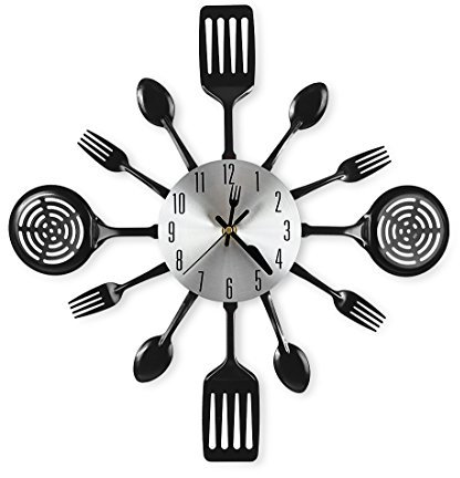 CIGERA 16 Inch Cutlery Kitchen Wall Clocks with Fork and Spoon Dial, Silent Clock Movement and Battery Operated, Great Wall Decor and Housewarming Gifts