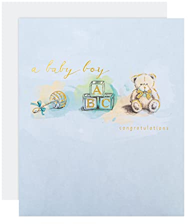 Hallmark Tarjeta de felicitación de nacimiento para bebé, diseño tradicional con letras y detalles de lámina dorada