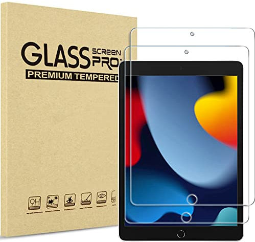 ProCase 2 Stück Schutzfolie für iPad 10,2 Zoll 9. / 8. / 7. Generation 2021/2020/2019, Displayschutzfolie 9H Gehärtetes Glas Screen Protector Folie –Klar