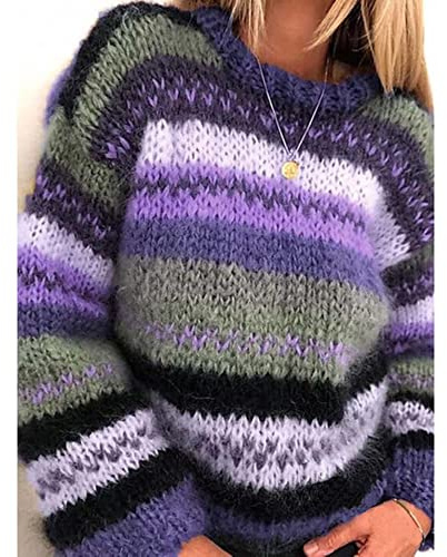 Onsoyours Femme Pull Col Rond Tops Manches Longues Décontracté Lâche Pull en Grosse C Violet XL