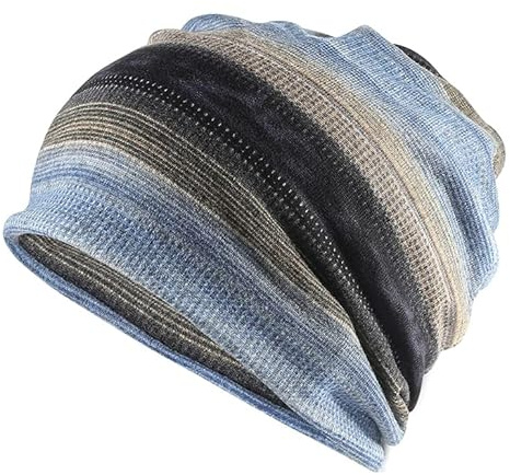 Couvre-chef chimio pour femme - Écharpes britanniques - Turban doux - Tissu en coton classique, bleu, taille unique
