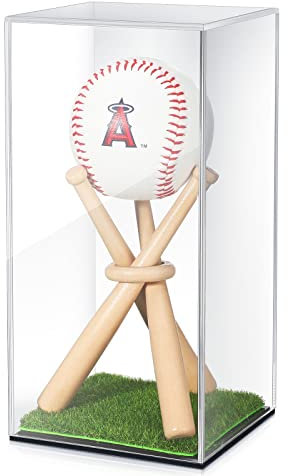 Mudder Baseball-Vitrine und Holzständer, Acryl-Baseball-Halter, Acryl-Box mit Gras-Pad für Ball-Display, Mini-Holzschläger, Vitrine für Erinnerungsstücke, Autogrammball (1 Stück)