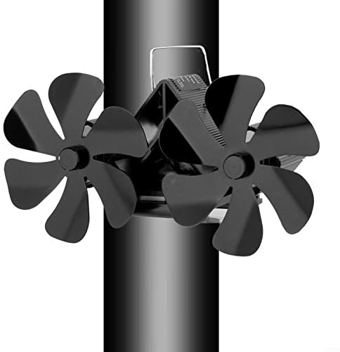 Donkivvy Ventilateur de poêle à bois à 12 lames, ventilateur de poêle à double moteur alimenté par la chaleur, ventilateur mural à double tête à 6 pales pour poêle à bois, respectueux de
