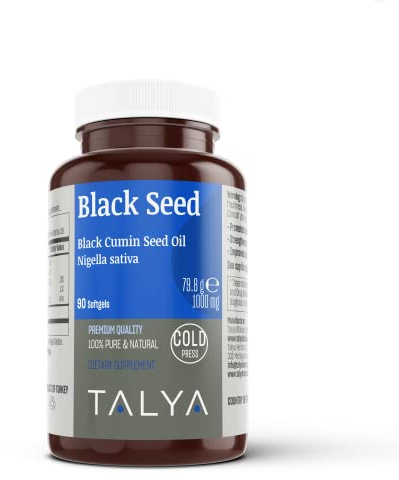 TALYA Black Seed Oil Softgel with High Thymoquinone - Immune Support - Digestive Health - Brain Function - Joint Mobility - Cold-Pressed - Non-GMO - Turkish Black Cumin Seed 90 Capsule