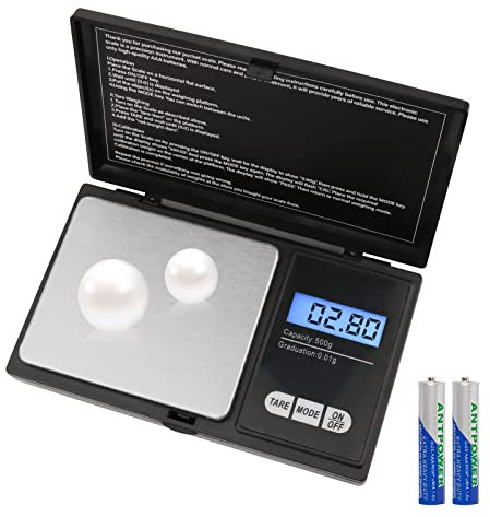 KEWUZY Taschenwaage, 500g / 0,01g Digitalwaage Grammwaage Feinwaage Goldwaage Münzwaage mit Tara Funktion 6 Wiegeeinheiten und LCD-Anzeige Digitalwaage Mit Batterien
