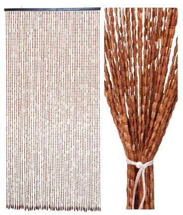 Ezcasch 90x195cm Bamboo Beaded Door Curtain - 52 Strands Brown Bead Curtain For Doorway- Retro Handmade Natural Wood Curtain Fly Screens For Doors