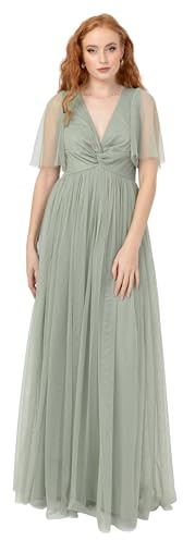 Anaya with Love Women's Maxi Dress Ladies Short Flutter Sleeve V-Neck Twist Front Empire A-Line Tulle Bridesmaid Wedding Guest Prom NAN, Verde Ghiaccio, 54 Donna