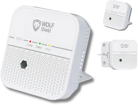 WOLF SHIELD Carbon Monoxide Detector 10 Year Sealed Battery Carbon Monoxide Alarm Free Standing |Portable Alarm|EN50291:2018 |No Display (White)