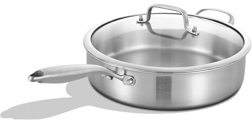 Inqibee 2.5 L Tri-Ply Stainless Steel Sauté Pan with Lid,26 CM Induction Frying Pan,Detachable Ergonomic Handle and Oven Safe