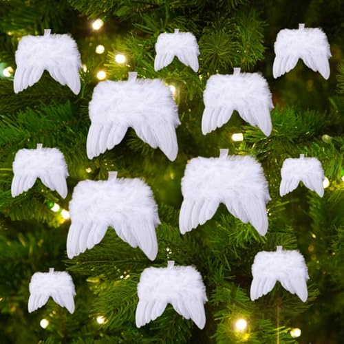 JALEVID 12 alas de ángel para árbol de Navidad, colgante de ángel blanco, decoración de Navidad, decoración para fiestas de Navidad, decoración de bodas, alas de ángel para manualidades