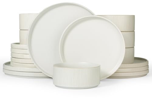 Richmount Star Plates and Bowls Set, 18 Pieces Dinner Sets for 6 People, Stoneware Dinnerware Sets with Dinner Plates/Salad Plate/Cereal Bowls, Dishwasher & Microwave Safe, Matte White
