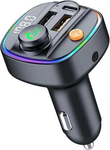 OBEST Bluetooth 5.3 FM-sändare, LED-display billaddare musikspelare cigarettändare med handsfree-funktion, PD USB-C 3.0 och QC3.0, snabb laddning, handsfree