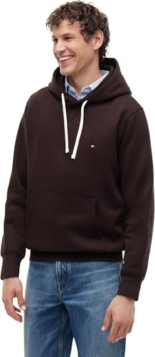Tommy Hilfiger Hoodie Hombre Seasonal Fleece con Bolsillo Canguro, Marrón (Chocolate), M