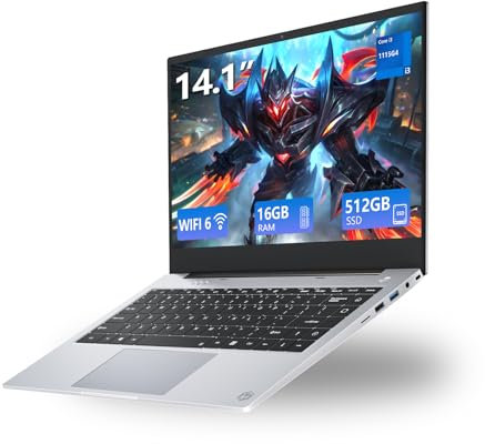 rumlawn Ordenador Portátil con Core i3-1115G4 (hasta 4,1 GHz), PC Portátil 16GB RAM + 512GB SSD, Laptop con Gráficos UHD, 14,1 Pulgadas 1080P, WIFI6 + Batería de 7000 mAh + Tipo-C + 2 * USB 3.2