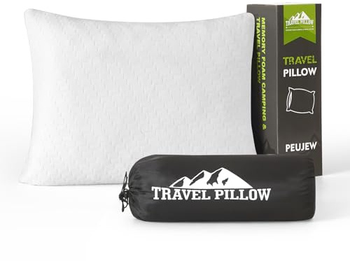 PEUJEW Piccolo cuscino in schiuma memory foam sminuzzata, cuscino da campeggio cuscino da viaggio - comprimibile medio-rigido, copertura traspirante, ideale per trekking con zaino escursionismo, aereo