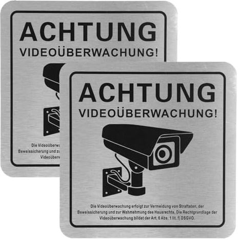 Culinavog Pack de 2 Señal de advertencia 24 horas CCTV en funcionamiento, sin óxido aluminio señales de CCTV de metal, autoadhesivos Cartel Zona Videovigilada, carteles alarma interior y exterior