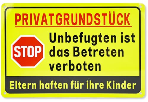 NISENTIA Privatgrundstück Schilder, 30x20cm Aluminium Betreten Verboten Schild Privatgrundstück Eltern Haften für Ihre Kinder Schild Unbefugten ist das Betreten Verboten Warnschilder UV-Beständig