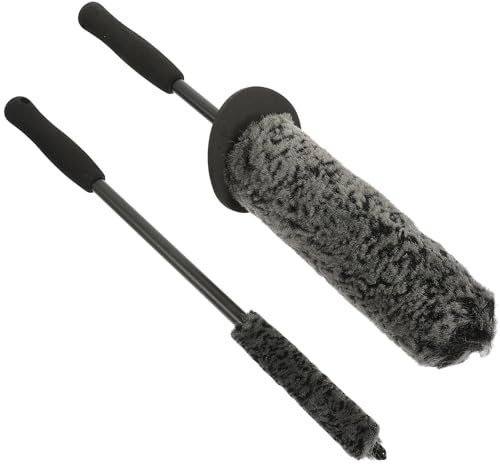 BUGUUYO 2 Piezas Cepillo para Ruedas de Coche con Mango Diseño Ergonómico Cerdas Densas para Limpieza de Llantas y Zonas Difíciles de Negro y Gris para Detallado de Vehículos