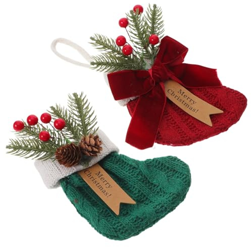 LABRIMP 2 Piezas Calcetines Navideños Tejidos Rojos y Verdes para Colgar Adornos Multifuncionales para Árbol de Navidad Bolsas Pequeñas Forma de Botas de Santa para y Regalos Festivos