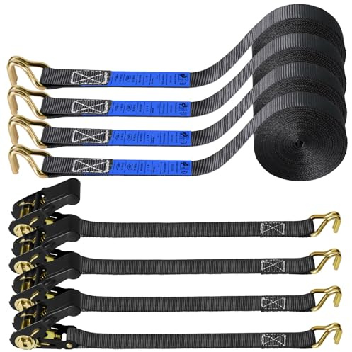 Cinchas de Amarre, 4 Piezas Eslingas de Amarre, 6m x 25mm Trinquete, Eslingas con Carraca, con Trinquete y Gancho Tipo J, para Motocicletas, Carga, Camiones, Remolques, Equipaje