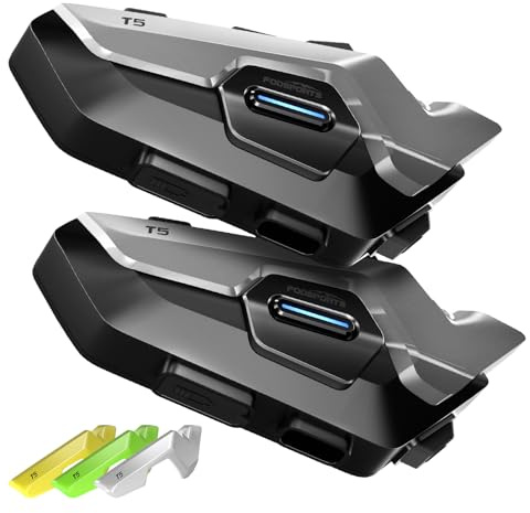 Fodsports T5 Motorcycle Bluetooth5.4 Headset Motorbike Intercom | 2-way Motorbike Helmet Headset,Music Sharing,Triple Noise Cancellation,FM ,Voice Assistant,IP67,4 Shell,Stereo Sound (2 Pack)