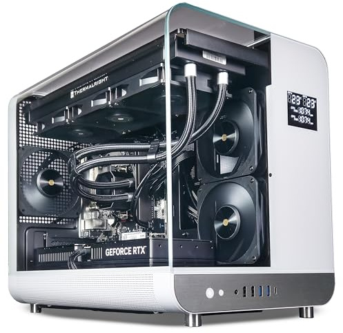 ionz Gaming Desktop PC, Ryzen 7 9800X3D, Nvidia RTX 5080, 32GB DDR5 RGB RAM, 2TB NVMe SSD, Windows 11, 1000W 80+ PSU, LCD Live Display - Black/White - Aviator
