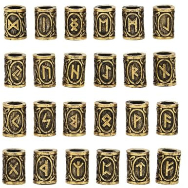 LEEQ 24 pezzi Perline per Barba Vichinga Anelli da Barba perline per Capelli Vichinghe Capelli Treccia Accessori per accessori fai da te Trecce per capelli Decorazione Uomini Donne