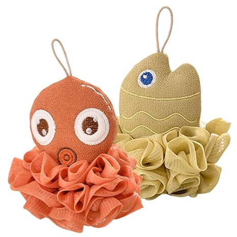 Bad 2-pack mesh badpuffbollar, havsdjursfigurer i olika former | Kroppsskrubb duschpuff passar till dusch och bad För Tvättning, Skrubbning Och Rengöring, Hemma, Badrum, Hotell, Samt