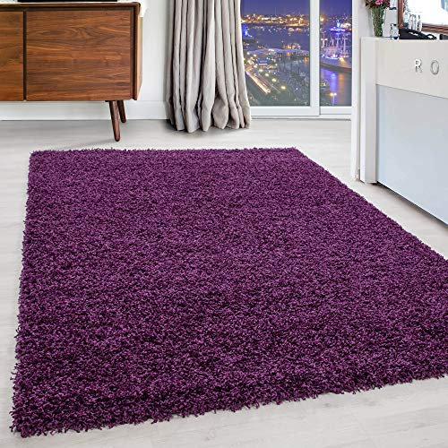 Carpettex Hochflor Teppich Wohnzimmer Shaggy Flokati Teppich Modern Einfarbig 160 x 230 cm Lila - Teppich Schlafzimmer Weich Flauschig Waschbar Teppich Küche Esszimmer - Langflor Teppiche