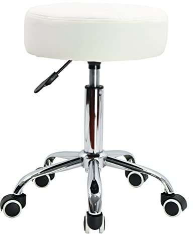 KKTONER Rollhocker Barhocker Arbeitshocker höhenverstellbar 51-67cm drehbar aus Kunstleder Weiß