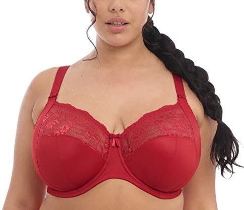 Elomi Women's Morgan Banded Comfort & Support. Three-Section Cup, Side Frame, Stretch Lace. Solid Color Dd+ Bras Full Coverage, Opaque, Haute Red, 32J US