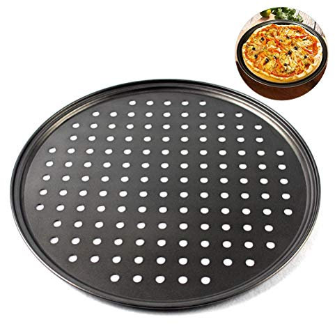 Yusat Plaque à pizza anti-adhésive de 28 cm, plaque à pizza perforée, plaque de cuisson ronde pour four