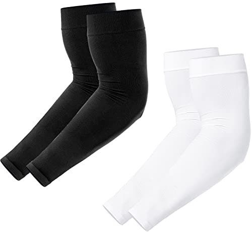 Manchettes de Bras pour Hommes et Femmes, Protection Anti-UV, Couverture de Tatouage, Sensation de Fraîcheur, Manchons de Sport de Compression - Taille: L, Couleur: Noir + Blanc