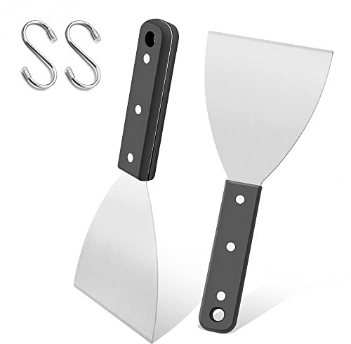 2 Pieces Griddle Scraper, Joyfair Stainless Steel Slant Edge Grill Scrapers for Food Service/Cooking/Cleaning, Ideal for BBQ Indoor & Outdoor, ABS Handle, Dishwasher Safe
