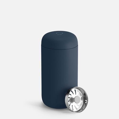 Fellow 12 oz Carter Move Travel Mug - Vacuum-Insulated Stainless Steel Travel Coffee Mug - Coffee Tumbler with Ceramic Interior and Splash Guard - Stone Blue