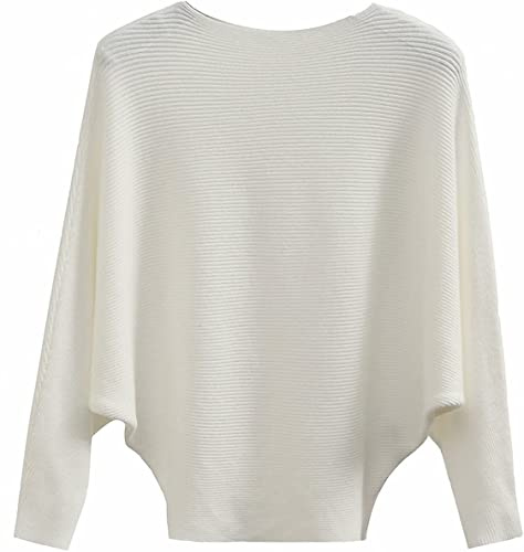GXIN Maglia da Donna Fuori Spalla Manica a Pipistrello Pullover Sciolto Maglione Casual Top Maglione Oversize in Maglia Calda (Bianco)
