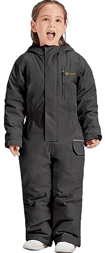 GEMYSE Kinder schneeanzug Winter Outdoor Jungen Mädchen Wasserdicht Warm Winddicht skianzug Einteilig Atmungsaktiv(Schwarz,128-134)