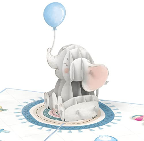 papercrush® Pop Up Karte Blauer Elefant - 3D Geburtskarte für Junge, Sohn & Enkel, Glückwunsch zur Geburt, Glückwunschkarte für Baby, It's a boy Karte zur Geburt für Geldgeschenk für Geburtsgeschenk