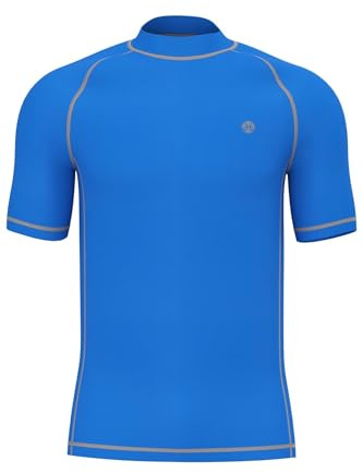 Mens Short Sleeve Rash Guards - Adults UV Rash-Vest Male UPF50+ Rashguards Active T-Shirt Beach Base Layer Sports Swim Tee Water Wet Top Breathable Snorkel Diving Stretchy Quickdrying Royal XL