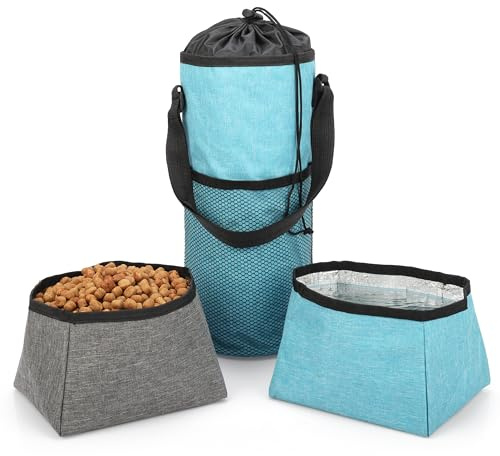 BELLE VOUS Dog Travel Bag with Food and Water Bowls - Pet Food Storage Pouch Bag with Collapsible Feeding Bowls for Travel, Camping & Road Trips