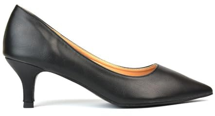 ESSEX GLAM Womens Kitten Heel Court Shoes Ladies Pointed Toe Low Heel Formal Evening Pumps Shoes 3-8 Black Synthetic Leather