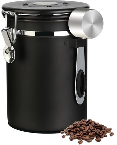 Besmall Lata De Café HerméTica De Acero Inoxidable De 1,8 L, Recipiente De Café Al VacíO, Recipiente De Granos Con Cuchara De Acero Inoxidable Y Registro De Tiempo