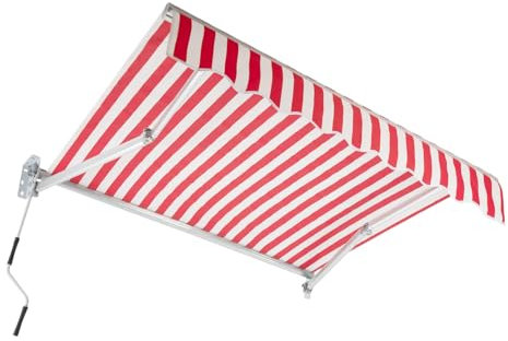 Manuell Einfahrbare Markise, Einstellbarer Beschattungswinkel Gelenkarmmarkise Markise Tür-Fenster Sonnenmarkise Sonnenschutz mit Handkurbel für Außenterrassen Balkone (Rot+Weiß, 200 x 150cm)