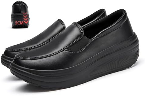 MAOAEAD Chaussures ergonomiques en cuir pour femme - Soulage la douleur - Soutien de la voûte plantaire - Mocassins compensées à enfiler - Baskets confortables - Noir - Taille 38