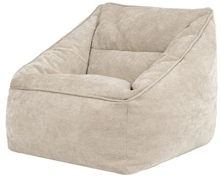 icon Natalia Chenille Bean Bag Chair, Natural, Large Adult Bean Bag with Filling Included, Comfy Chair, Armchair, Living Room Furniture, Bedroom Furniture