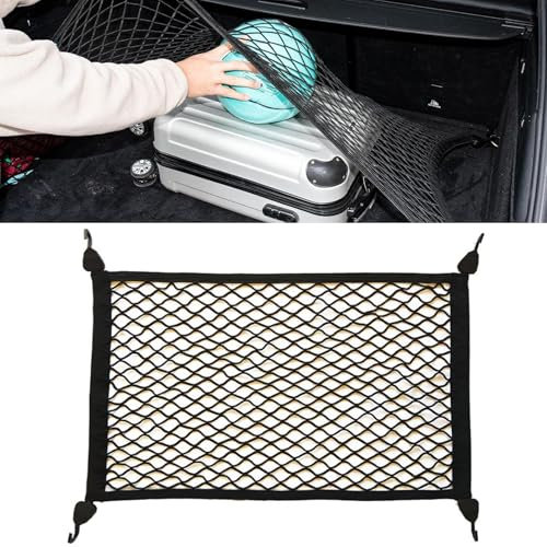 Yuaiosn Filet de Rangement Coffre de Voiture, Filet Coffre Voiture, Convient à la Plupart des Coffres de Voitures avec 4 Crochets Solides, Filet à Bagages Fixe en Nylon Super Élastique