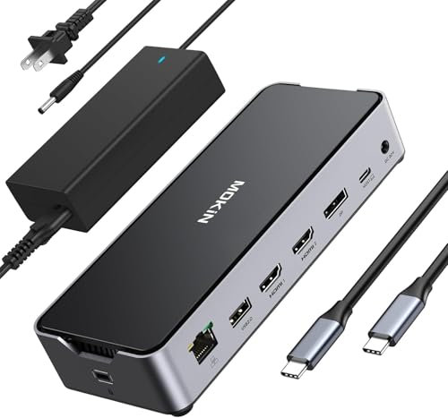 USB C Docking Station 3 Monitors, Triple Display Dock mit 2 HDMI DP 4K@144Hz, 15 in 1 Laptop Docking Station mit 150W DC Power, 10Gbps USB C 3.1, USB A2.0/3.0, Ethernet, SD/TF, Audio mit Dell/HP