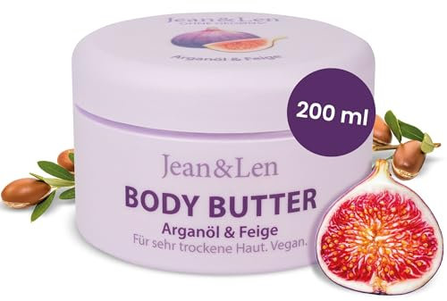 Jean & Len Verwöhnende Body Butter Arganöl & Feige, pH-hautideal, mit verwöhnendem Feigen-Duft, Körperbutter, ohne Parabene & Silikone, 200 ml (verpackung kann variieren)