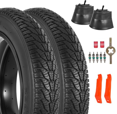 RUHUO 2-Pack 20x4.0 Fat Bike Tire, 20 Inch Mountain Bike Tires & Tubes Set, Folding Replacement Bicycle Tires with Tire Levers for Off-Road Bike, Ebike