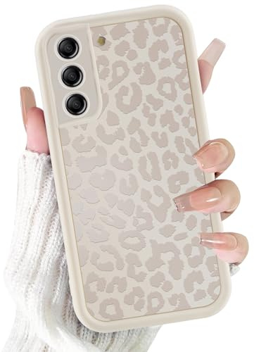 ZhuoFan Fodral för Samsung Galaxy S21 FE 5G 6,4 tum, estetisk leopardmönster matt vitt fodral ultratunt mjukt TPU silikonfodral stötsäkert reptåligt stötfångarskydd, 07